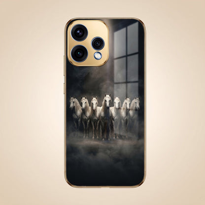 Oppo Reno 15 5G Running Horses Gold Electroplated Glass Phone Back Case