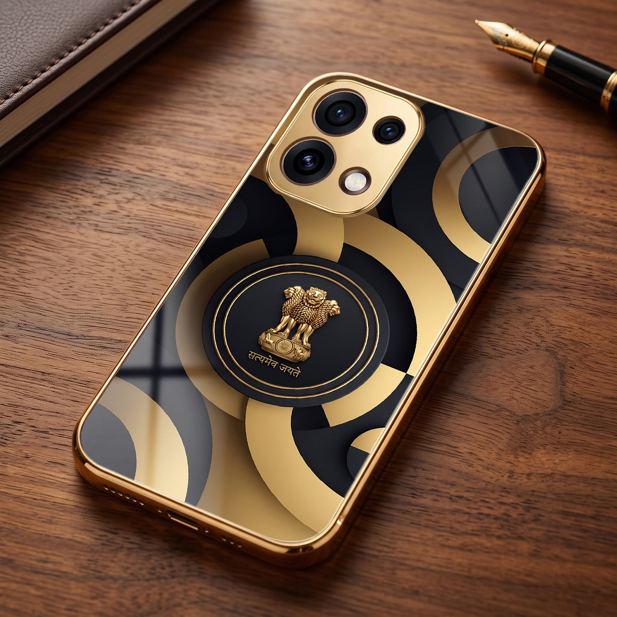 Oppo Reno 16C 5G Royal Emblem Gold Electroplated Glass Phone Back Case
