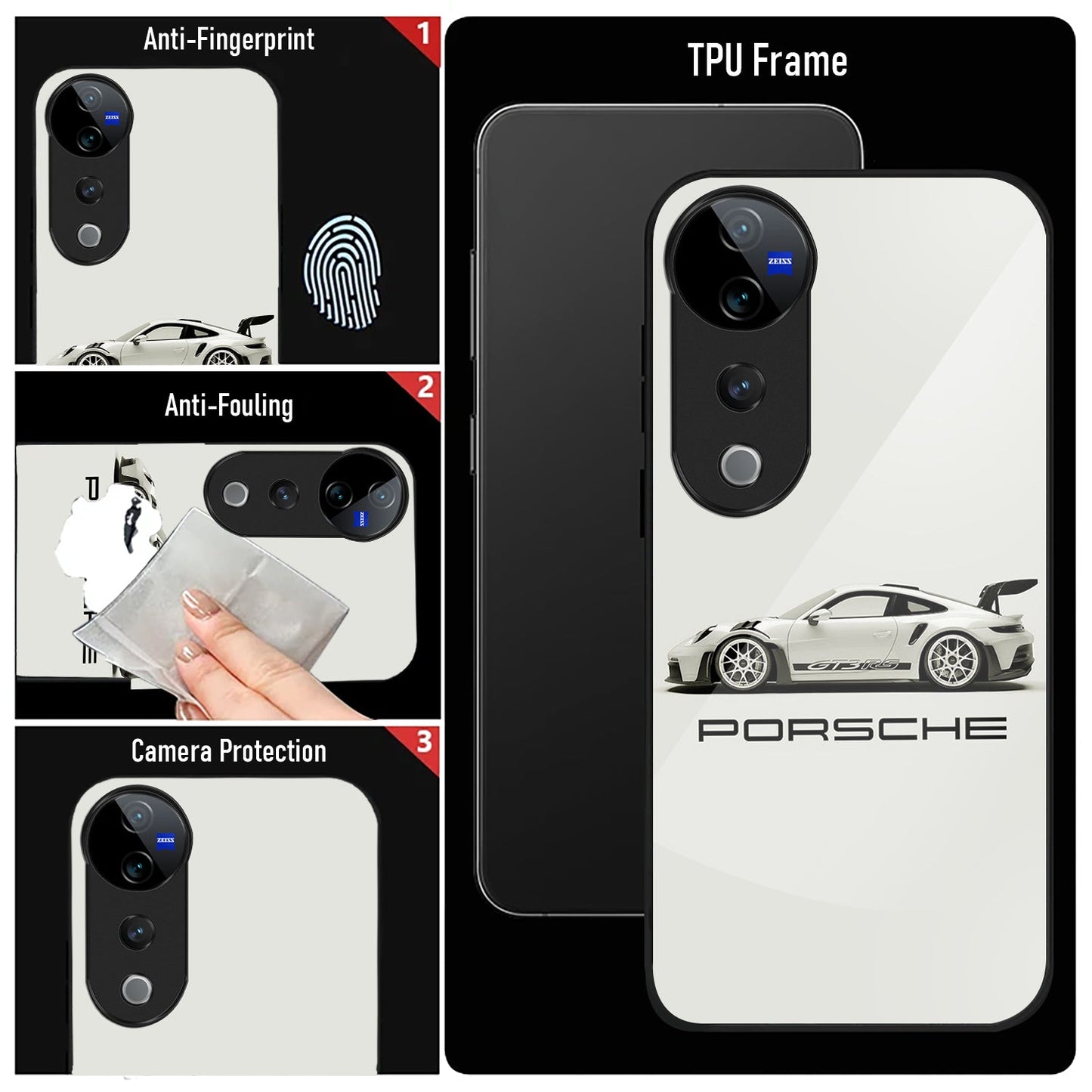 Vivo V40 Pro 5G Premium Acrylic Shockproof Glass Back Case (White Porsche)