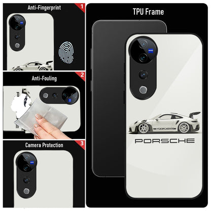 Vivo V40 Pro 5G Premium Acrylic Shockproof Glass Back Case (White Porsche)