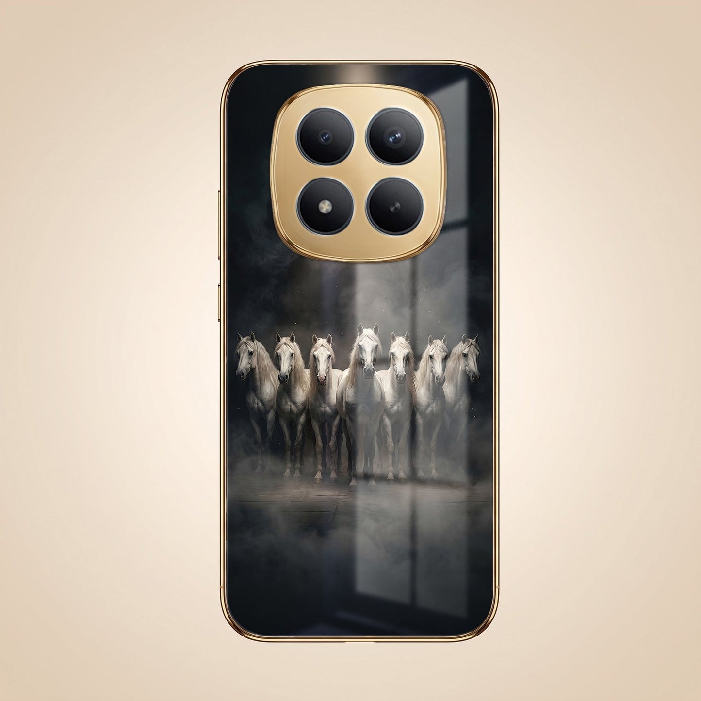 Redmi Note 15 Pro+ 5G Running Horses Gold Electroplated Glass Phone Back Case