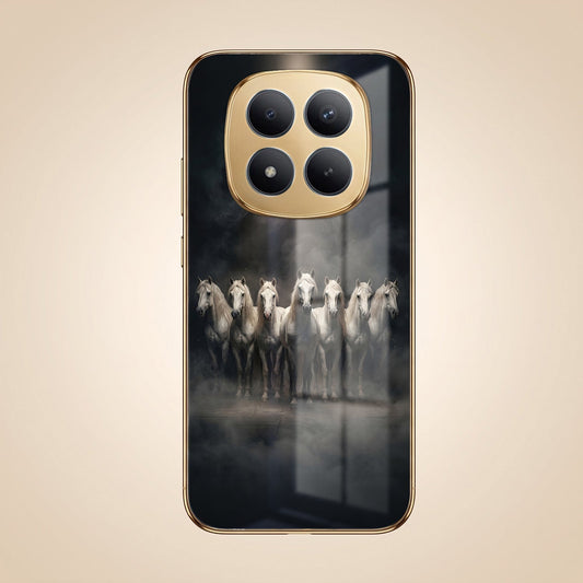 Redmi Note 15 Pro+ 5G Running Horses Gold Electroplated Glass Phone Back Case