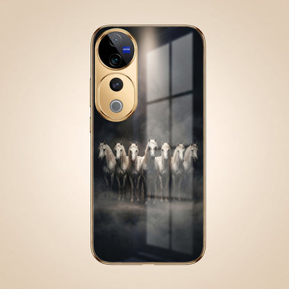 Vivo V40 Pro 5G Running Horses Gold Electroplated Glass Phone Back Case