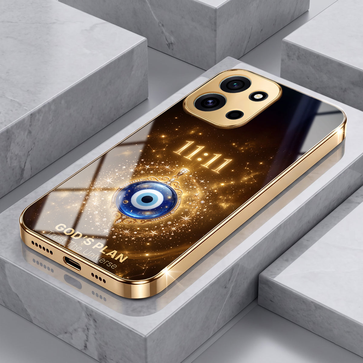 OnePlus Nord 6 5G God’s Plan Evil Eye Gold Electroplated Glass Phone Back Case
