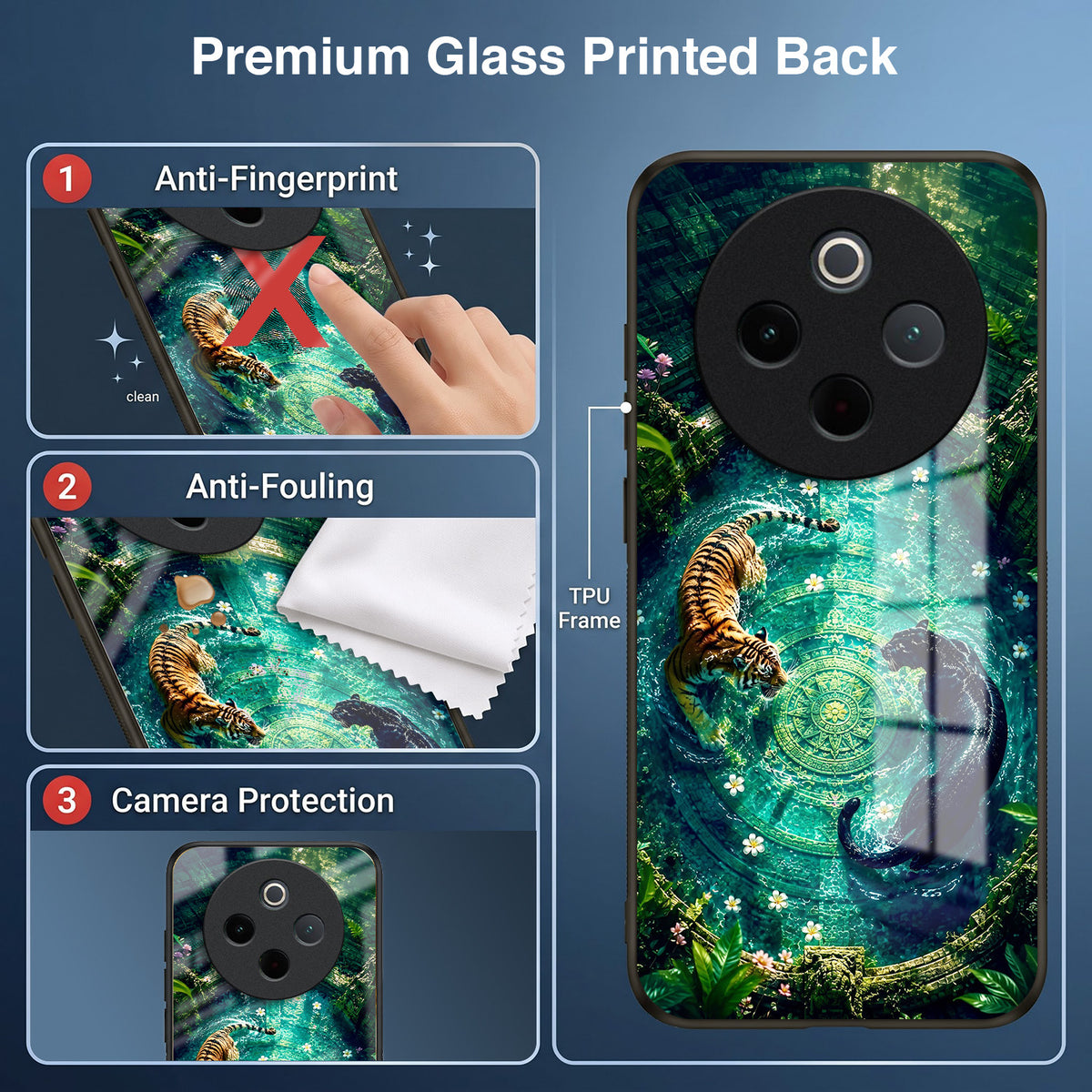 Vivo T4 5G Tiger & Panther Mystic Acrylic Glass Back Case