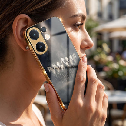 Vivo V60e 5G Running Horses Gold Electroplated Glass Phone Back Case