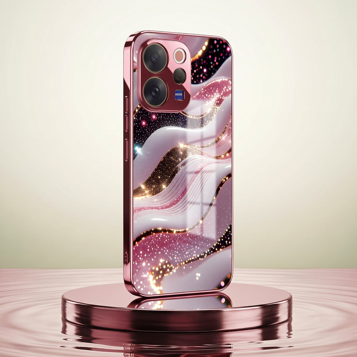 Vivo V70 5G Midnight Pearl Wave Pink Electroplated Glass Phone Back Case