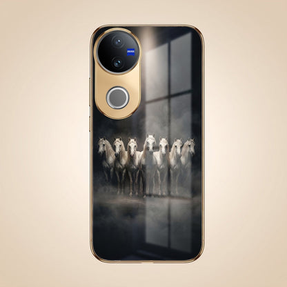 Vivo V50 5G Running Horses Gold Electroplated Glass Phone Back Case