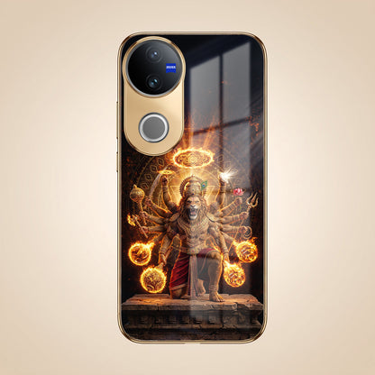 Vivo V50 5G Lord Narasimha Gold Electroplated Glass Phone Back Case