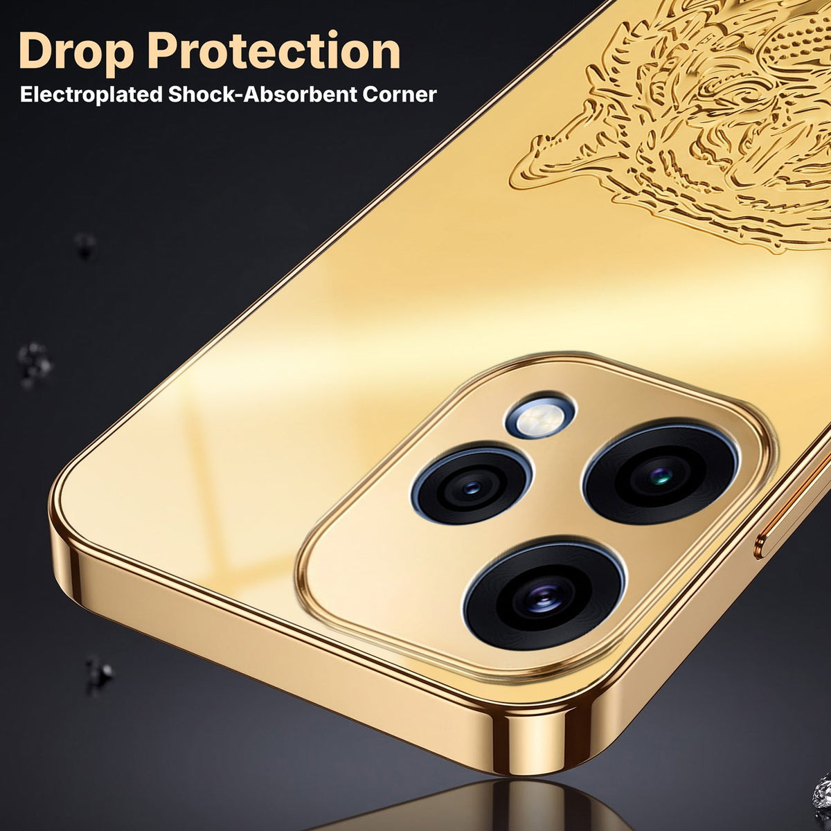 Oppo Reno 15 5G Golden Tiger Face Gold Electroplated Glass Phone Back Case