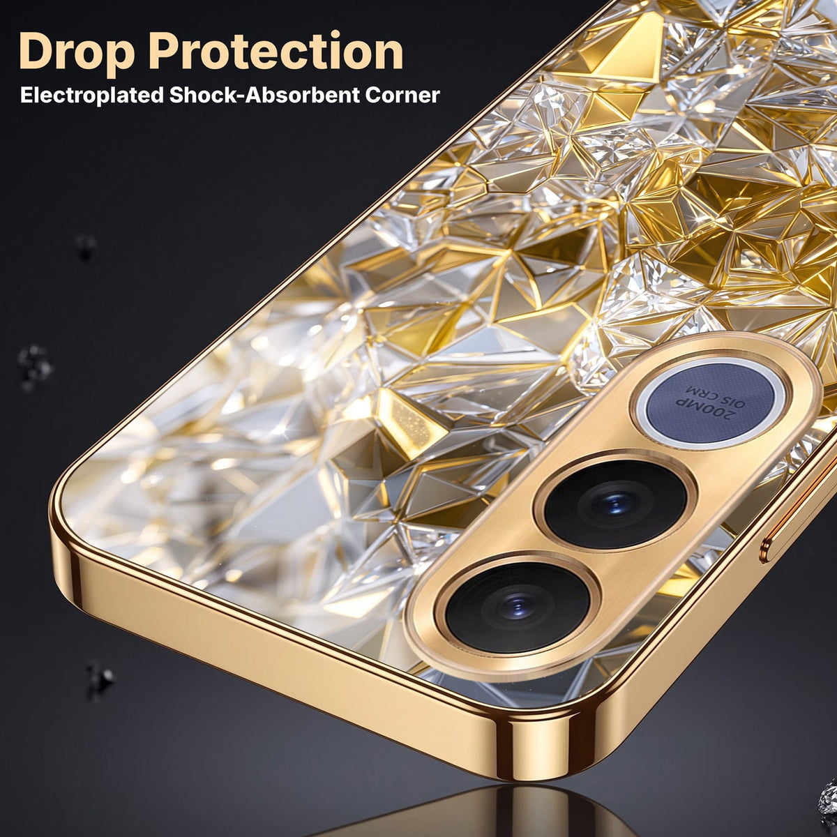 Vivo V70 FE 5G White Diamond Shatter Gold Electroplated Glass Phone Back Case