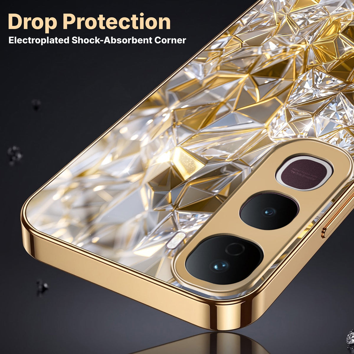 Vivo Y400 Pro 5G White Diamond Shatter Gold Electroplated Glass Phone Back Case
