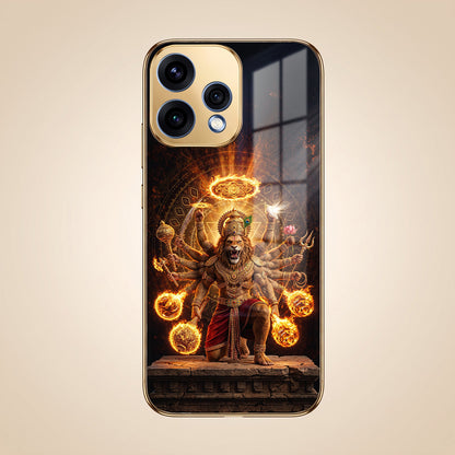 Oppo Reno 15 5G Lord Narasimha Gold Electroplated Glass Phone Back Case