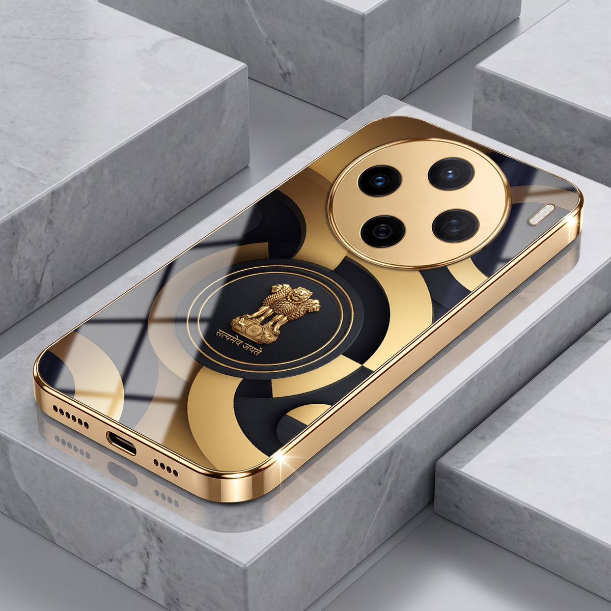 Vivo X200 5G Royal Emblem Gold Electroplated Glass Phone Back Case