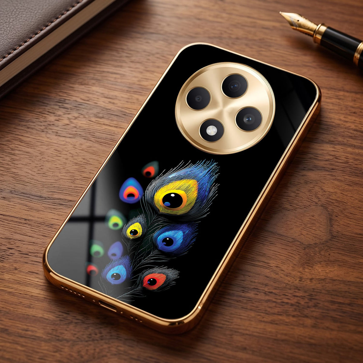 Oppo F27 Pro+ 5G Multi-Feather Peacock Gold Electroplated Glass Phone Back Case