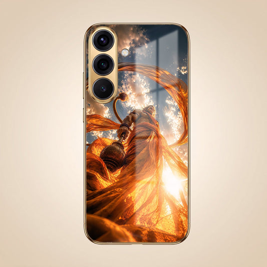 Samsung Galaxy A56 5G Divine Hanuman Gold Electroplated Glass Phone Back Case