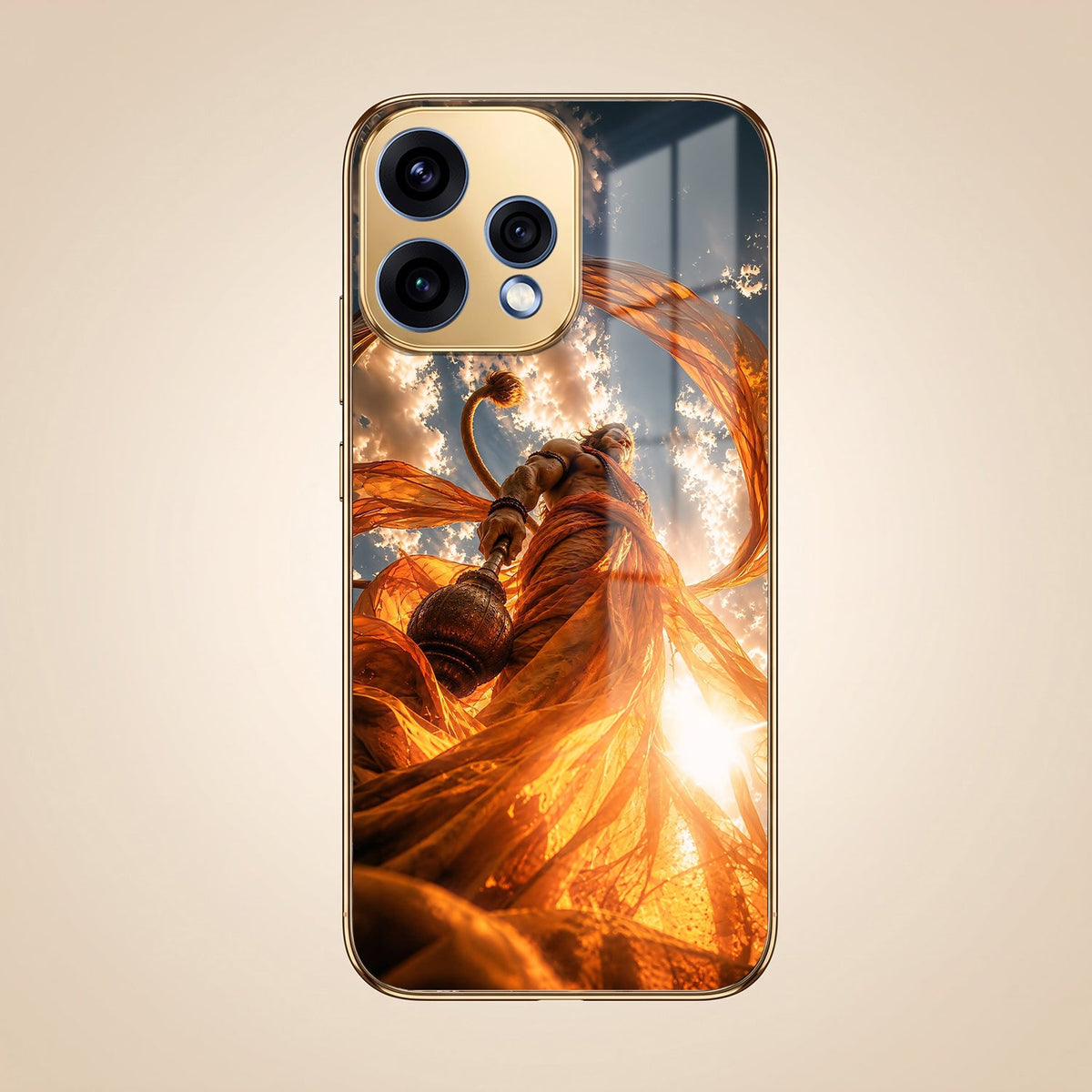 Oppo Reno 15 5G Divine Hanuman Gold Electroplated Glass Phone Back Case