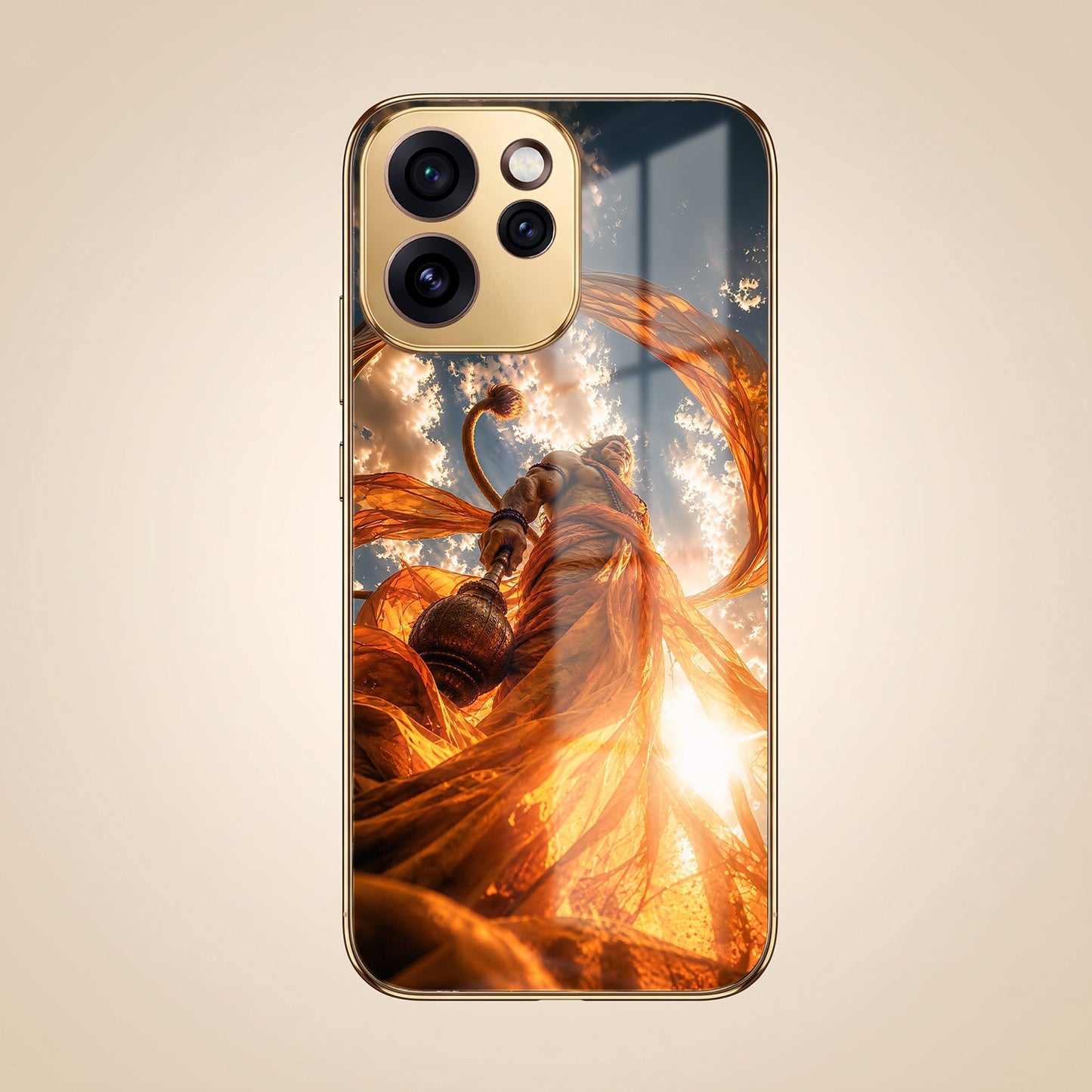 Oppo Reno 15 Pro Mini 5G Divine Hanuman Gold Electroplated Glass Phone Back Case