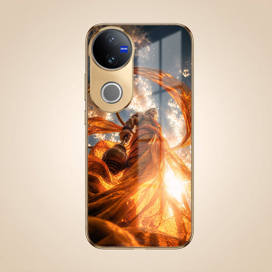 Vivo V50 5G Divine Hanuman Gold Electroplated Glass Phone Back Case
