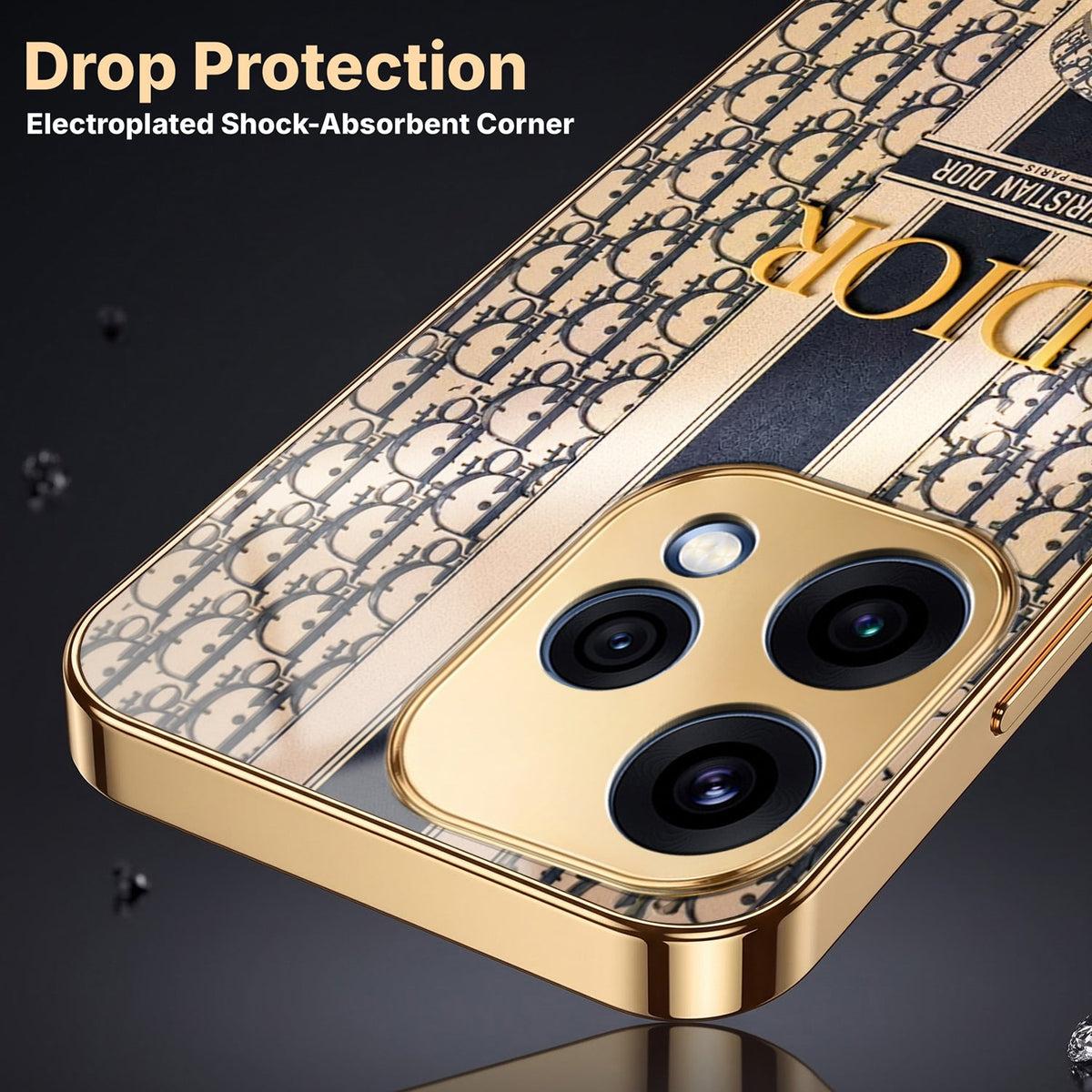 Oppo Reno 15 5G Luxury Dior Gold Electroplated Glass Phone Back Case