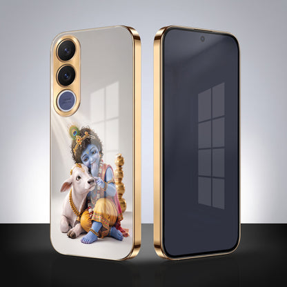 Vivo V70 Fe Bal Krishna Blessings Gold Electroplated Glass Phone Back Case