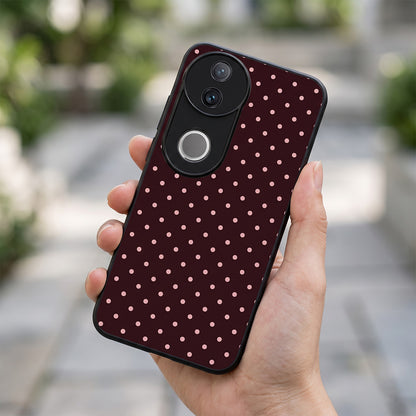 Vivo V50 5G Aesthetic Classic Maroon & Soft Pink Polka Dot Acrylic Back Cover