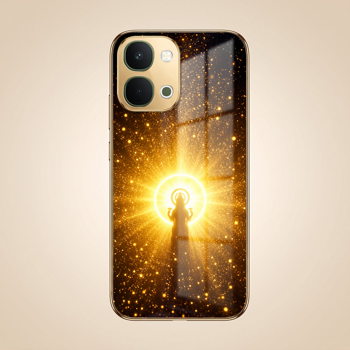 Vivo T5x 5G Lakshmi Sacred Gold Electroplated Glass Phone Back Case
