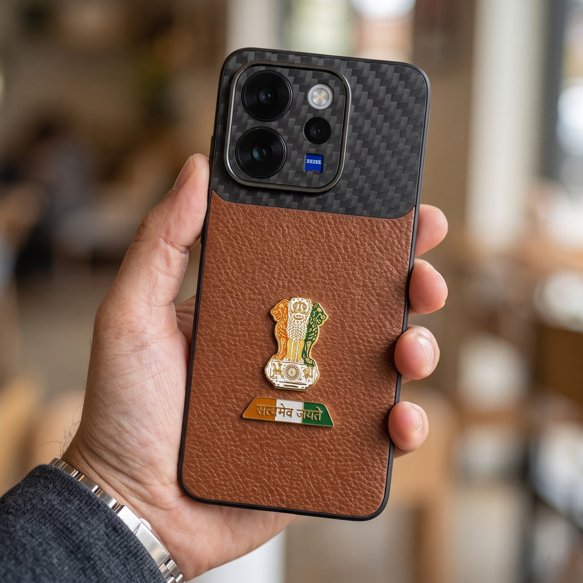 Vivo V70 5G Tri-Color Satyamev Jayate Carbon Fiber Leather Hybrid Phone Case