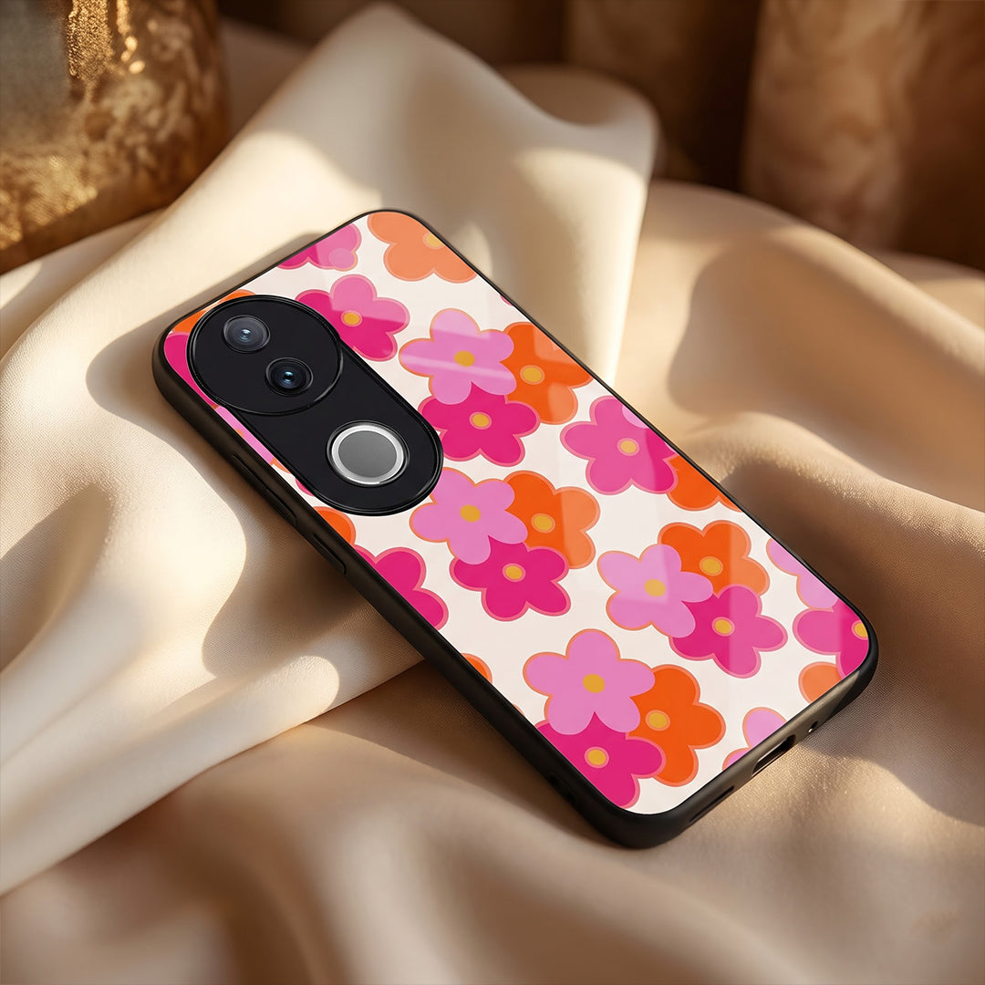 Vivo V50 5G Aesthetic Pink & Orange Floral Acrylic Back Cover