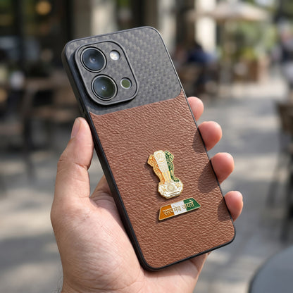 Vivo T5x 5G Tri-Color Satyamev Jayate Carbon Fiber Leather Hybrid Phone Case