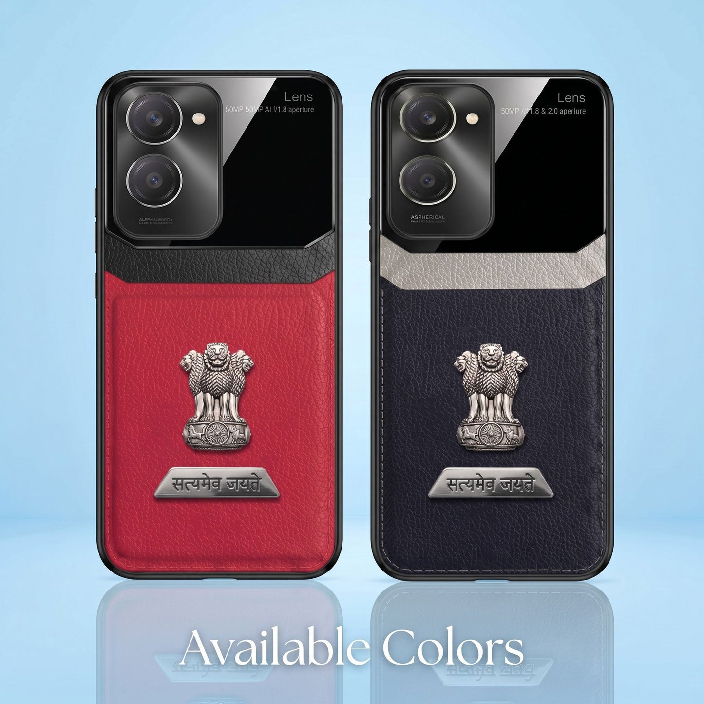 Vivo Y28s 5G Satyamev Jayate 2-in-1 Emblem Leather Lens Protective Back Case