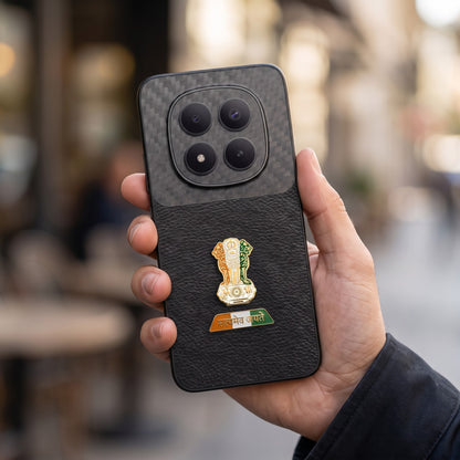 Redmi Note 15 Pro+ Tri-Color Satyamev Jayate Carbon Fiber Leather Hybrid Phone Case