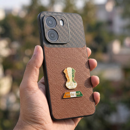 Oppo K14 5G Tri-Color Satyamev Jayate Carbon Fiber Leather Hybrid Phone Case