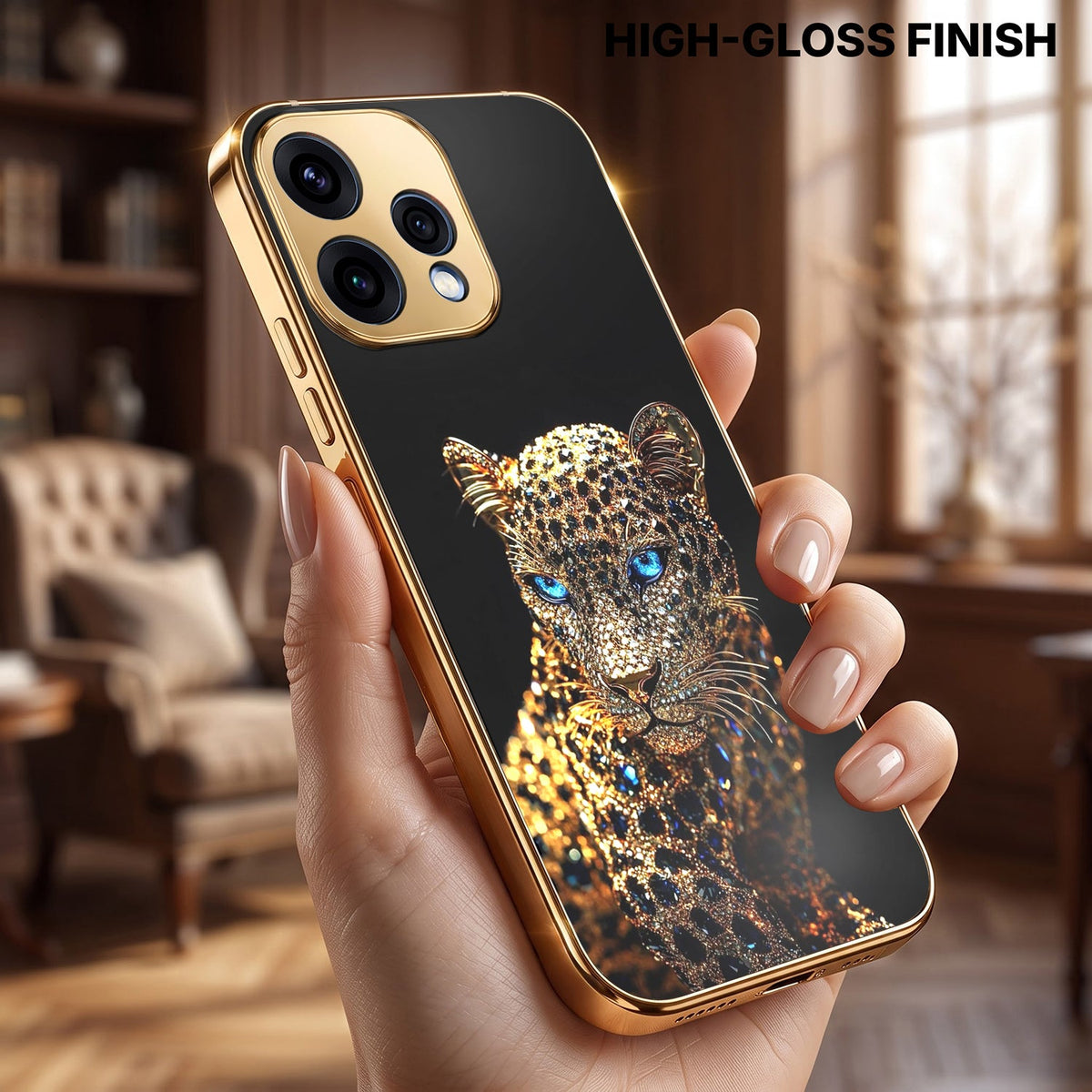 Oppo Reno 15 5G Panther Gold Electroplated Glass Phone Back Case