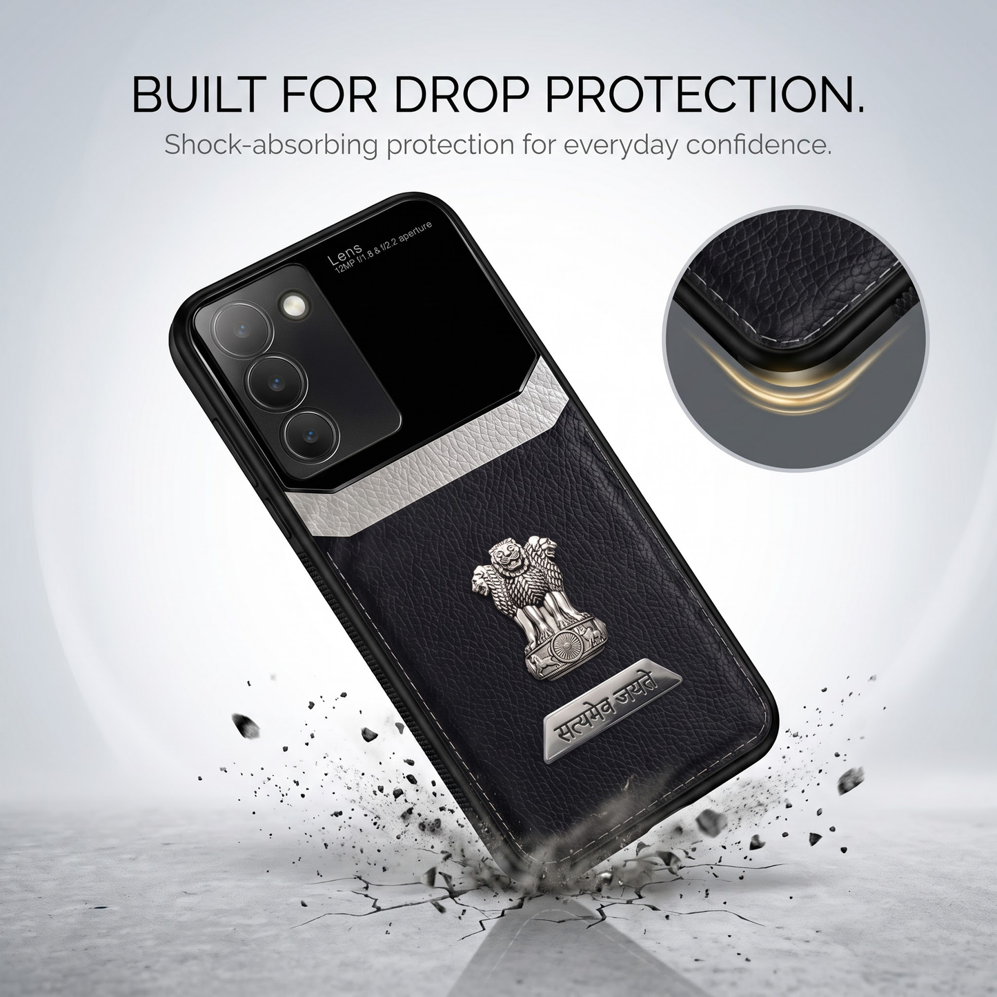 Vivo Y200e 5G Satyamev Jayate 2-in-1 Emblem Leather Lens Protective Back Case