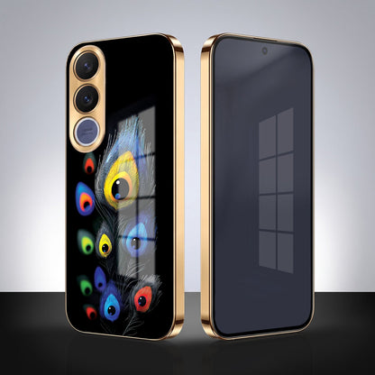 Vivo V70 FE 5G Premium Peacock Feather Gold Electroplated Glass Phone Back Case