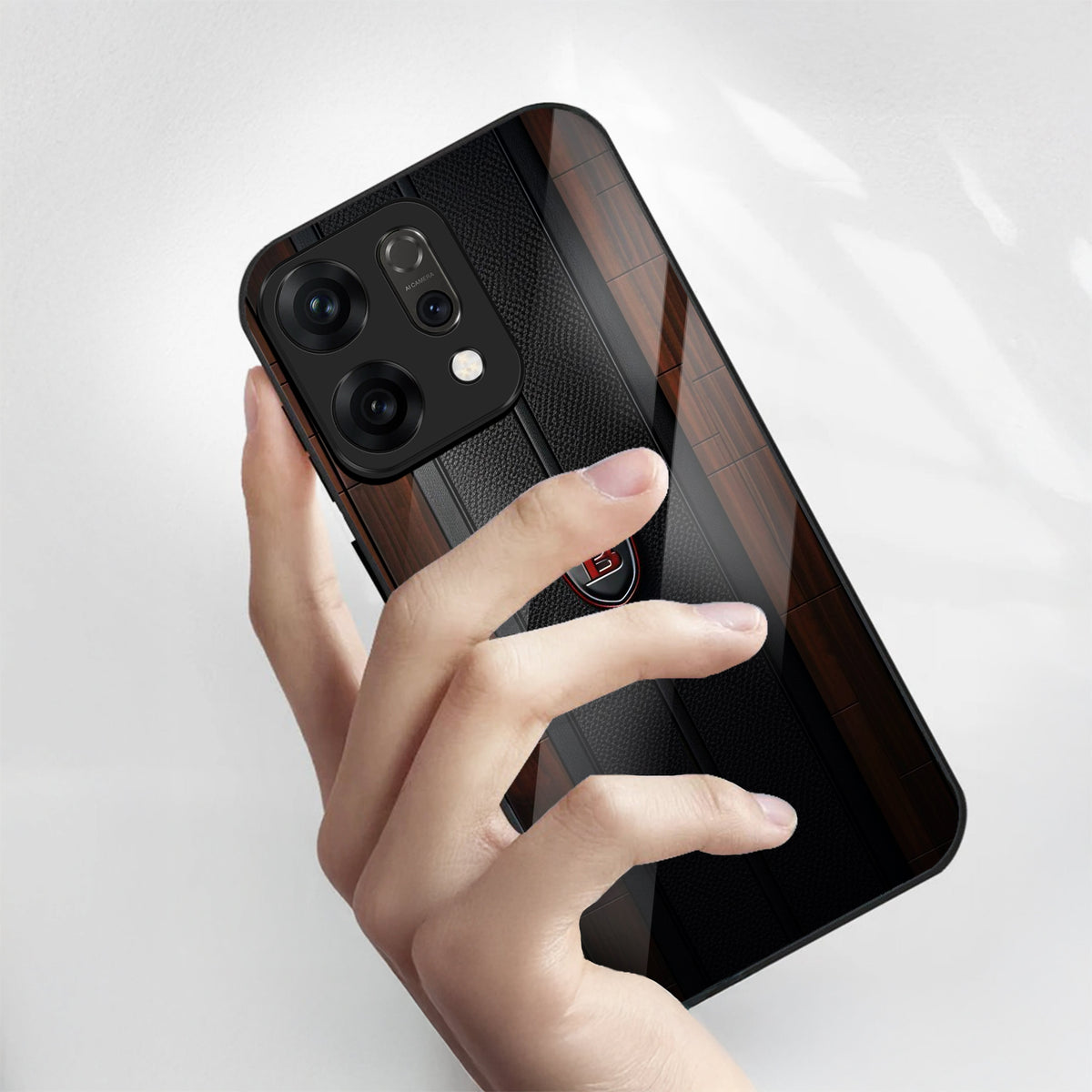 Oppo Reno 14 5G Premium Acrylic Shockproof Glass Back Case (Carbon Oak)