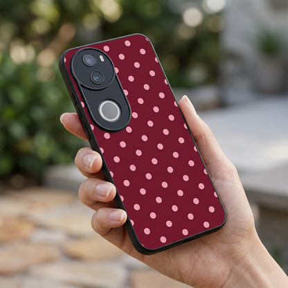 Vivo V50 5G Aesthetic Wine Red & Blush Pink Polka Dot Acrylic Back Cover