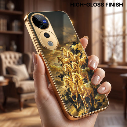 Vivo V40 Pro 5G Celestial Seven Horses Gold Electroplated Glass Phone Back Case