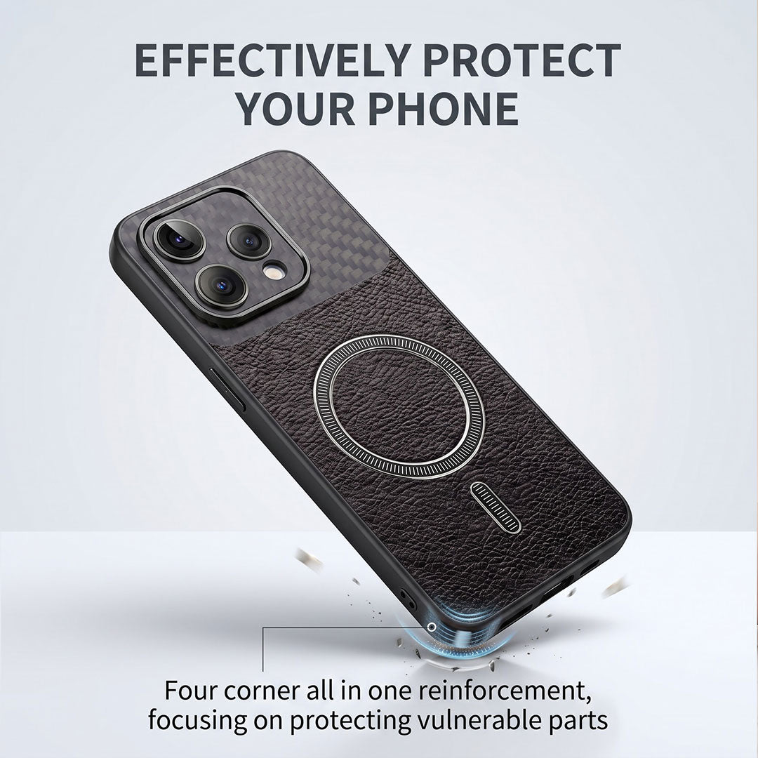 Oppo Reno 15 5G Carbon Fiber Leather Hybrid MagSafe Magnetic Case