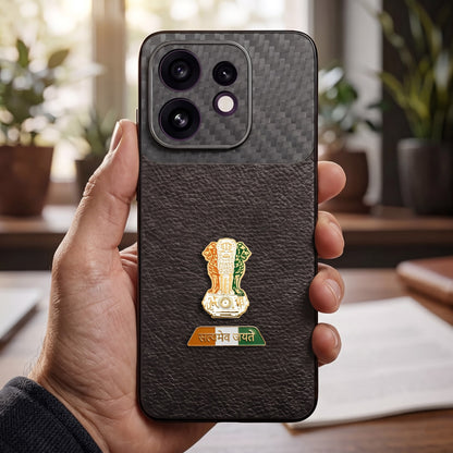 Oppo Reno 16 5G Tri-Color Satyamev Jayate Carbon Fiber Leather Hybrid Phone Case