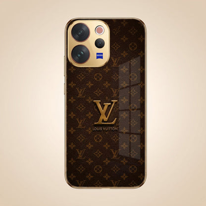 Vivo V70 5G LV Brown Monogram Gold Electroplated Glass Phone Back Case