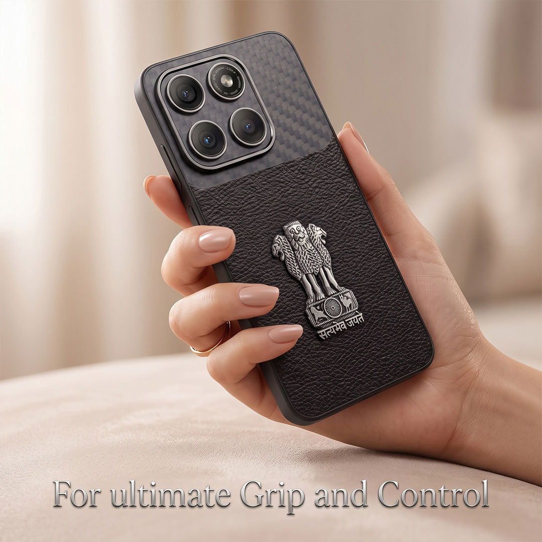 Motorola Edge 70 Fusion 5g Satyamev Jayate Carbon Fiber Leather Hybrid Phone Case