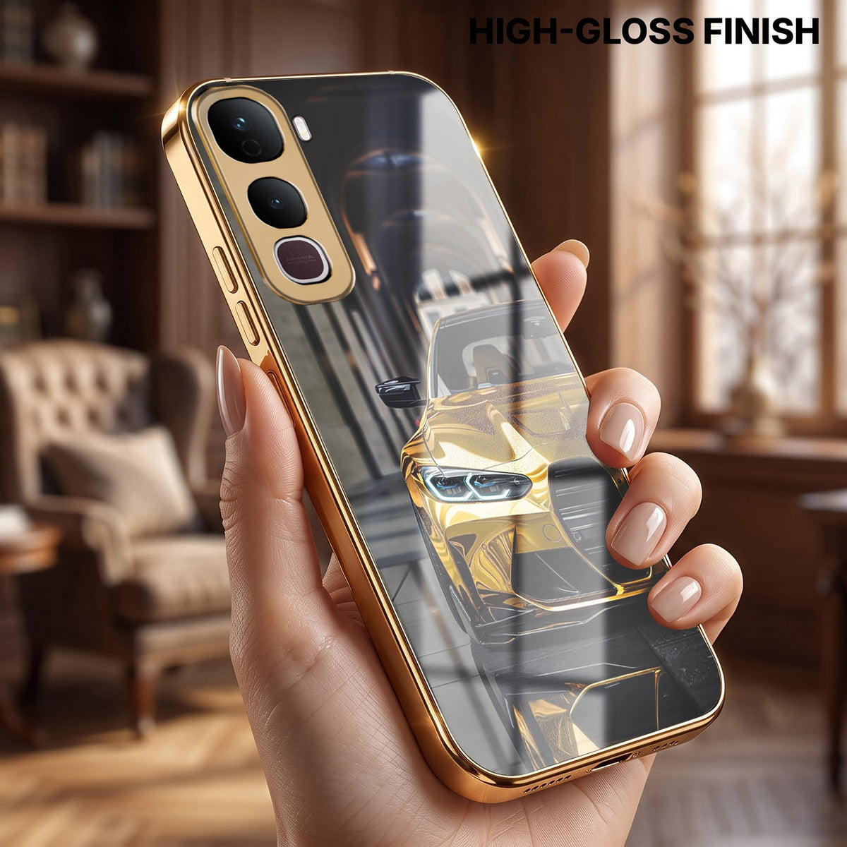 Vivo Y400 Pro 5G Golden BMW Gold Electroplated Glass Phone Back Case
