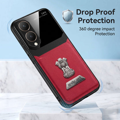 Vivo Y28 5G Satyamev Jayate 2-in-1 Emblem Leather Lens Protective Back Case