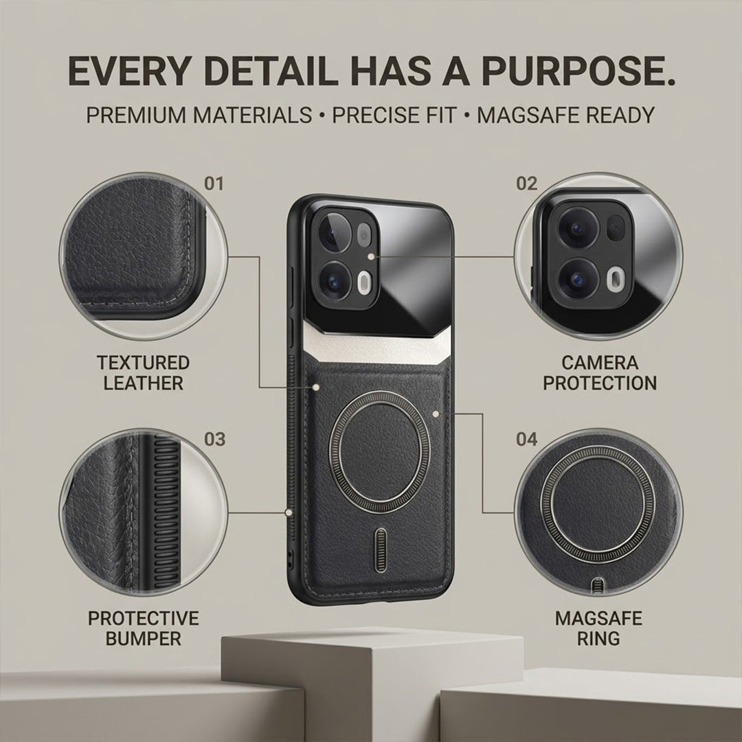 Oppo Reno 13 Pro 5G Premium Magsafe Magnetic Leather Lens Protective Case