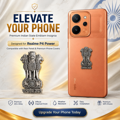 Realme P4 Power 5G Compatible Satyamev Jayate 3D Metal Emblem Sticker