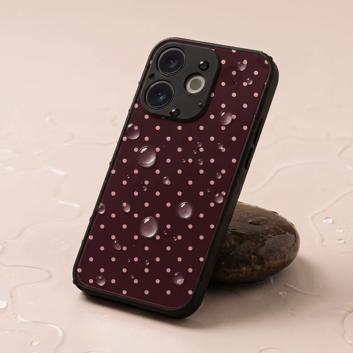 Oppo A5 Pro 5G Aesthetic Classic Maroon & Soft Pink Polka Dot Acrylic Back Cover