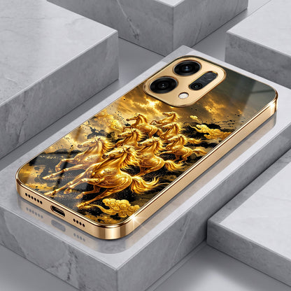 Oppo Reno 14 5G Horses Royal Glory Gold Electroplated Glass Phone Back Case