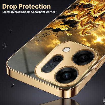 Oppo Reno 14 5G Horses Royal Glory Gold Electroplated Glass Phone Back Case